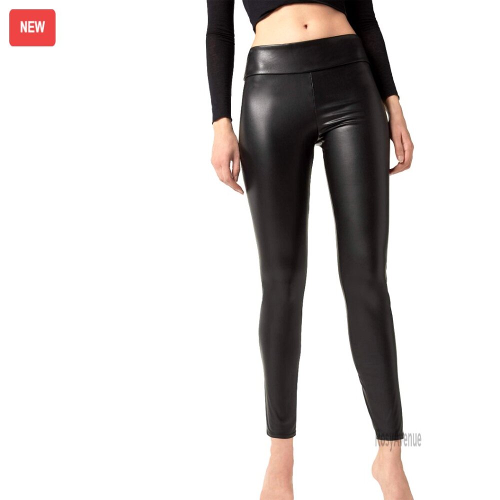 Faux Leather Thermal Leggings High Waist Stretch Size M Cold Weather